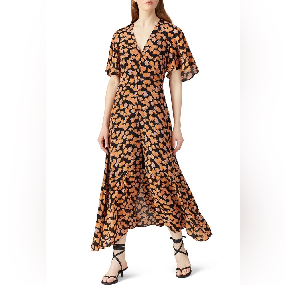 Veda Montana Floral Short Sleeve Midi Dress - Size L